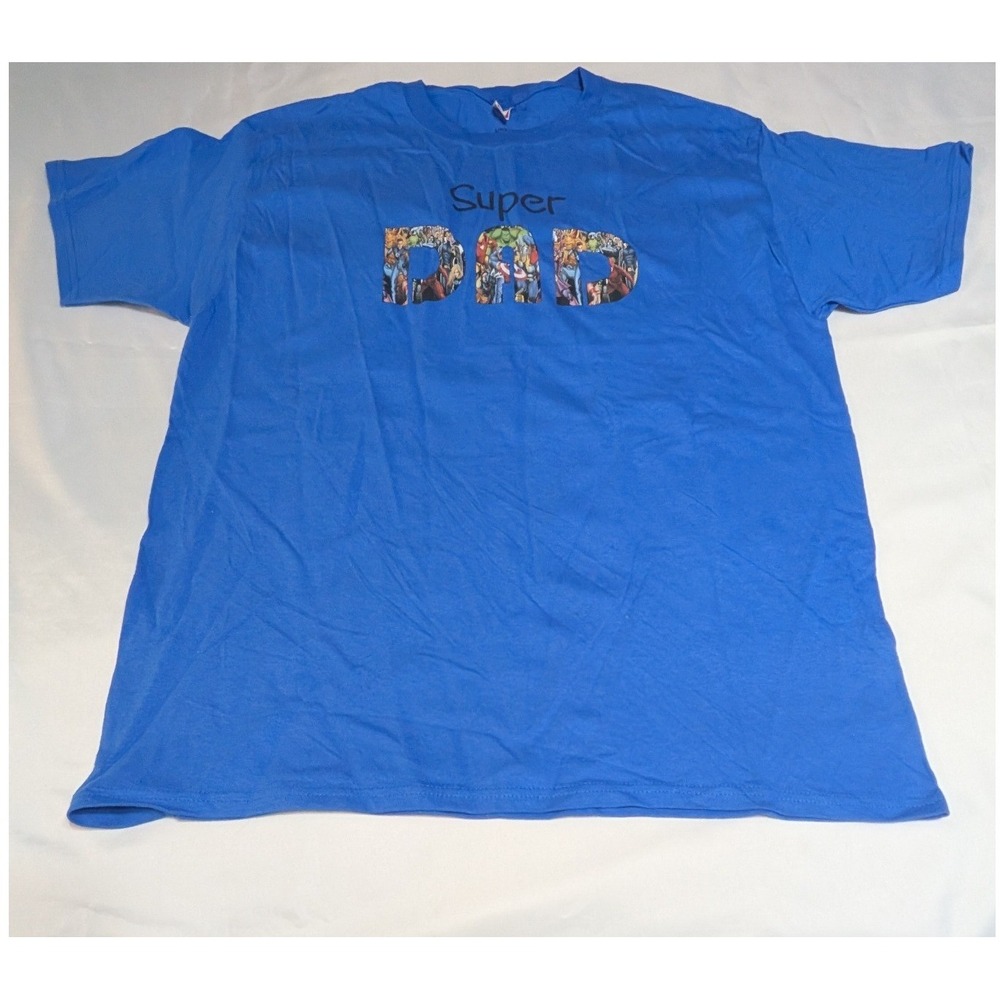 Hanes Marvel Super Dad Graphic T-Shirt Mens Large Blue Good Superhero Avengers